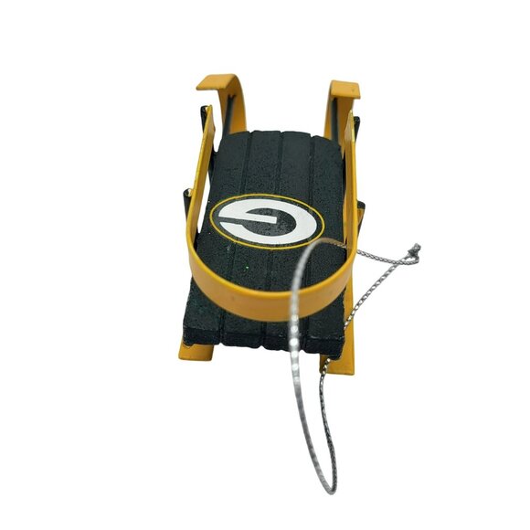 Green Bay Packers Christmas Ornament Sled Holiday Green Gold White With Hanger - Picture 8 of 8